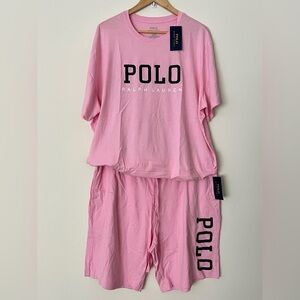 Polo Ralph Lauren Loungewear Shirt & Shorts Set Mens size 2XL Pink Spell Out $79